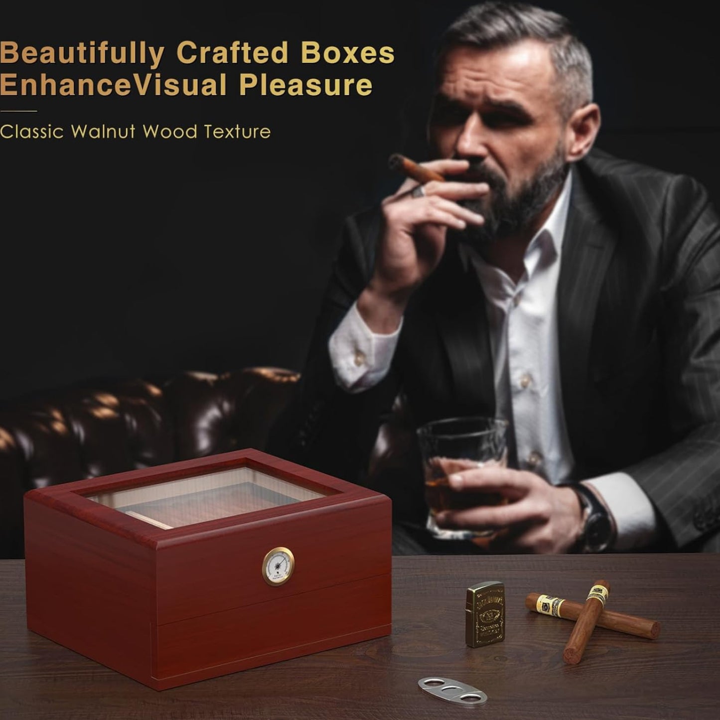 Dluxe Ave. Desktop Cigar Humidor/ Spanish Cedar Wood