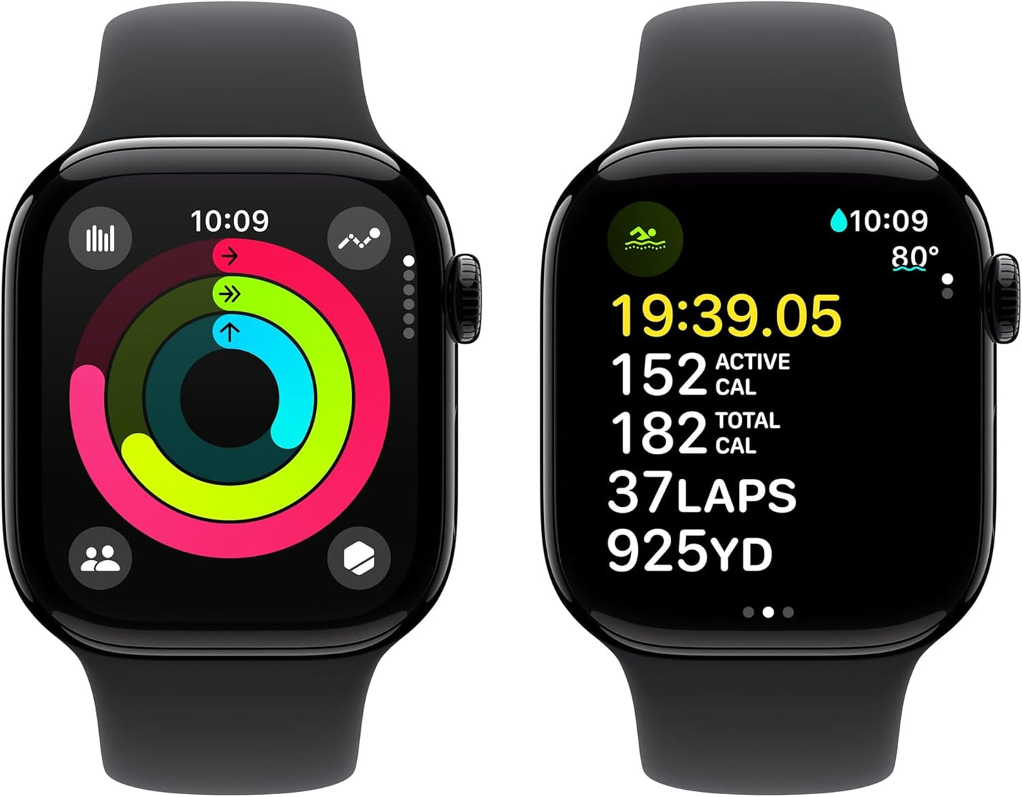 Dluxe Ave. Apple Watch Series 10 (GPS 42MM) Jet Black Aluminum Case with Black Sport Band M/L (Renewed)