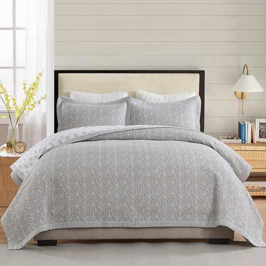 Dluxe Ave. ( QUEEN ) 3 Pcs  100% natural cotton Quilt Set/ White & Gray