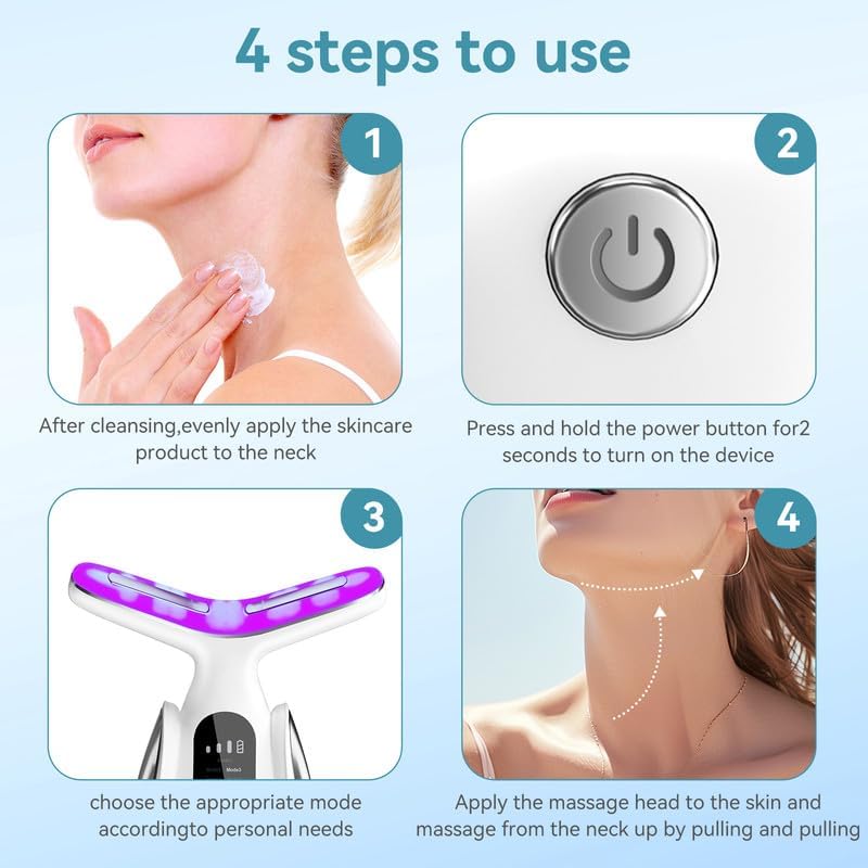 Dluxe Ave. Neck Face Massager 7-in-1 Portable Facial Massager for Enhanced Face Neck and Shoulder Care with Vibrating and Warming Function，white