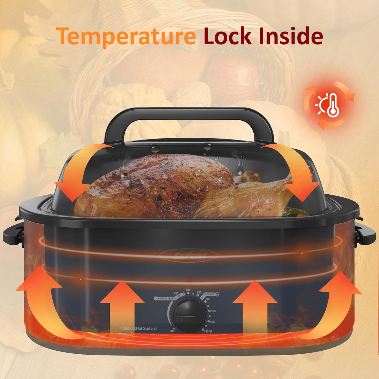 Dluxe Ave. Electric Roaster 28-Quart Electric Roaster Oven featuring a Glass Lid