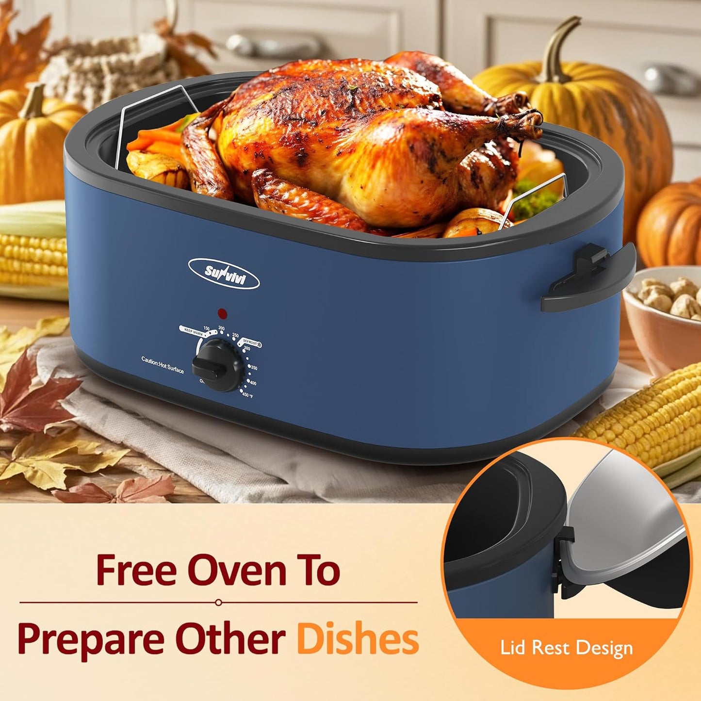 Dluxe Ave. Electric Roaster 28-Quart Electric Roaster Oven featuring a Glass Lid