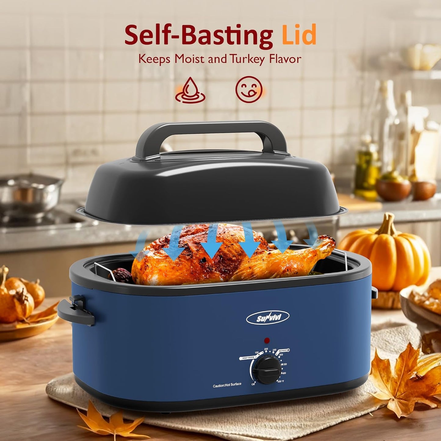 Dluxe Ave. Electric Roaster 28-Quart Electric Roaster Oven featuring a Glass Lid