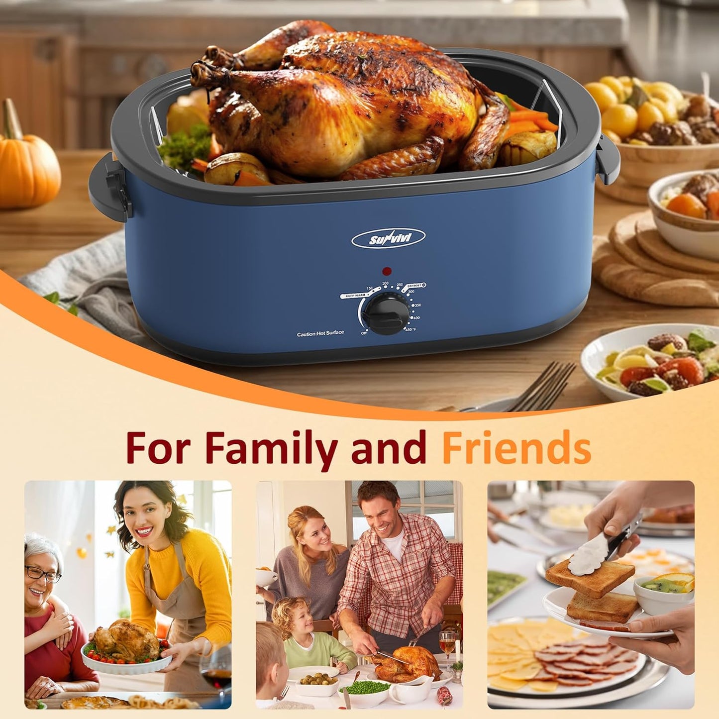 Dluxe Ave. Electric Roaster 28-Quart Electric Roaster Oven featuring a Glass Lid