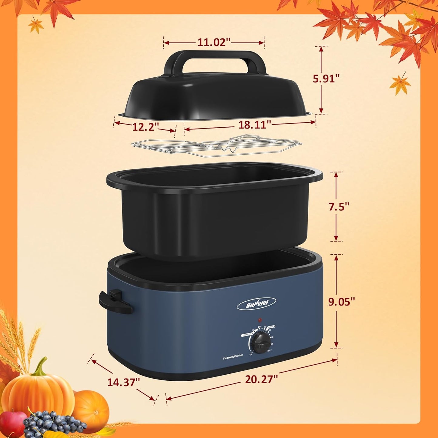 Dluxe Ave. Electric Roaster 28-Quart Electric Roaster Oven featuring a Glass Lid