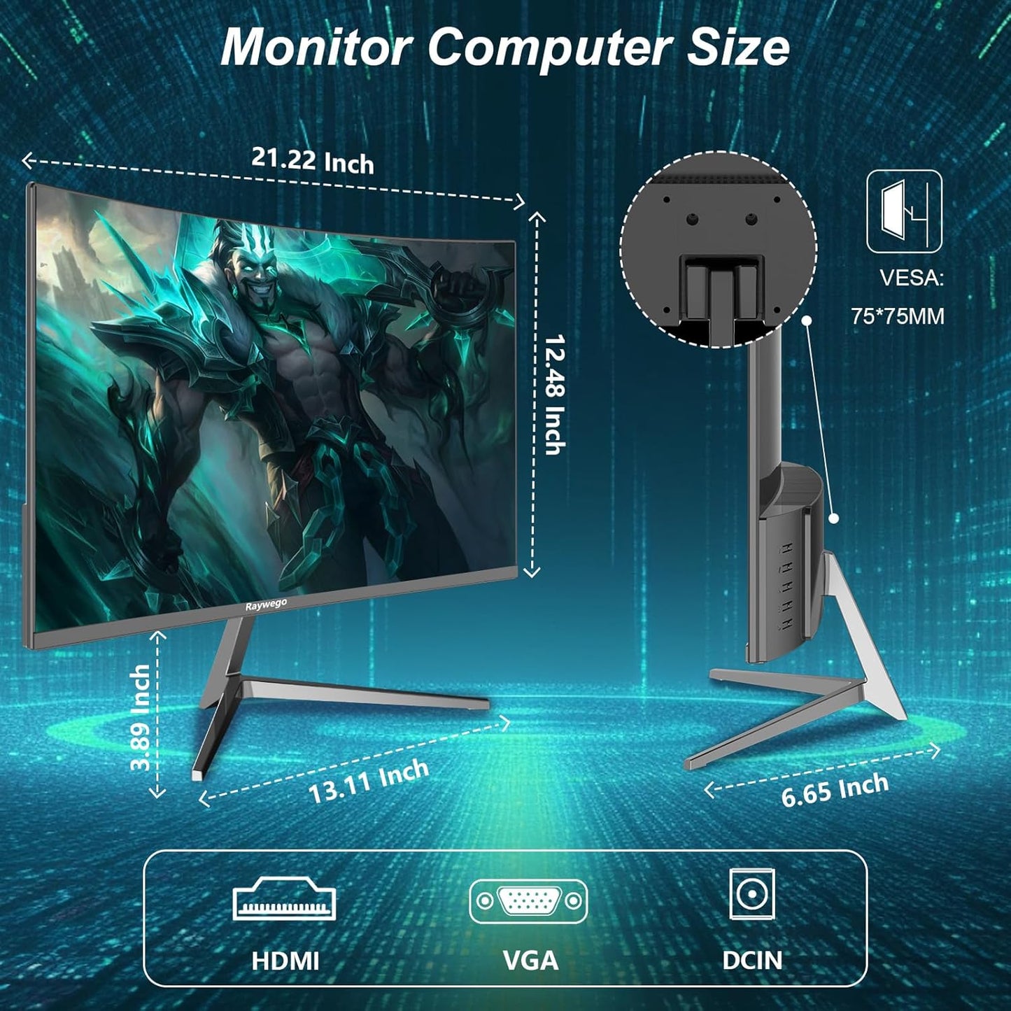Dluxe Ave. Raywego 24 inch Curved Monitor 100Hz FHD 1920x1080p Refresh Rate 16:9 Aspect Ratio Ergonomic Tilt & VESA Compatible - Home Office Gaming Monitor Sync Visual Experience for Work & Play