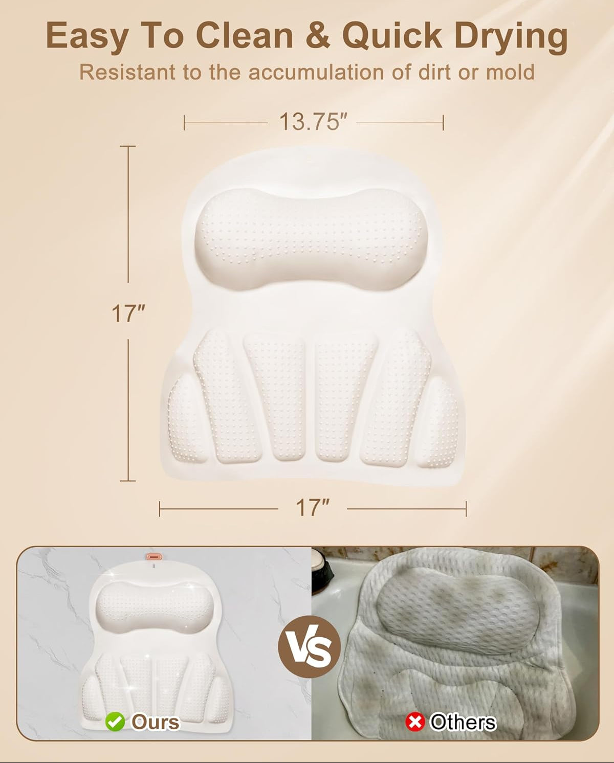 Dluxe Ave. Luxury Bathtub Pillow for Head and Neck, 36 Suction Cups/ Quick-Drying (White)