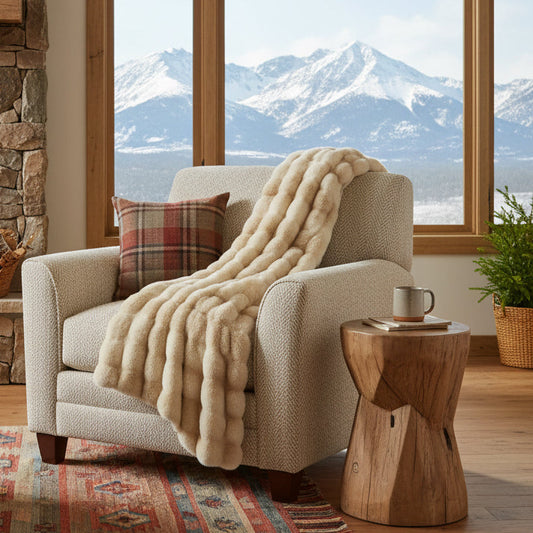 Dluxe Ave. Camel Faux Fur Rabbit Thick Throw Blanket
