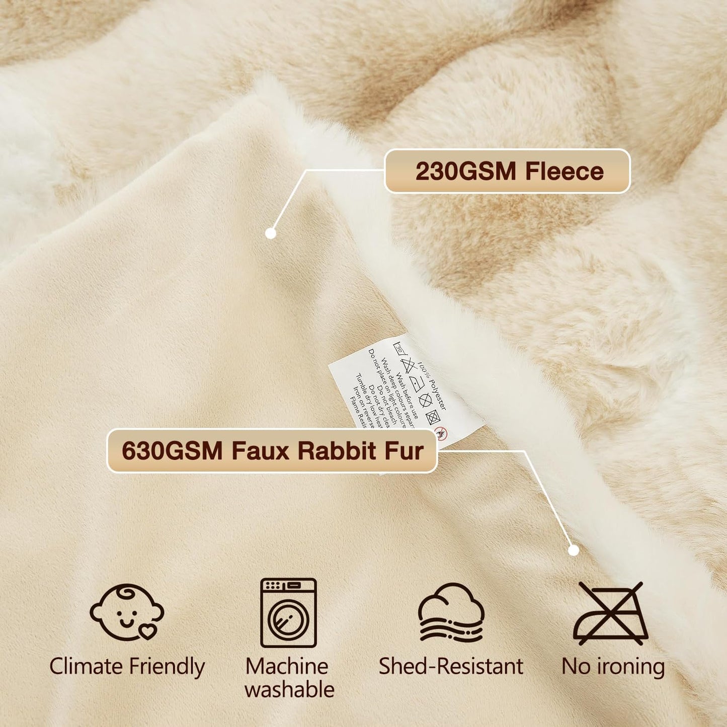 Dluxe Ave. ( THROW ) Camel Faux Fur Rabbit Thick Throw Blanket, (Camel) 50x60 860 GSM