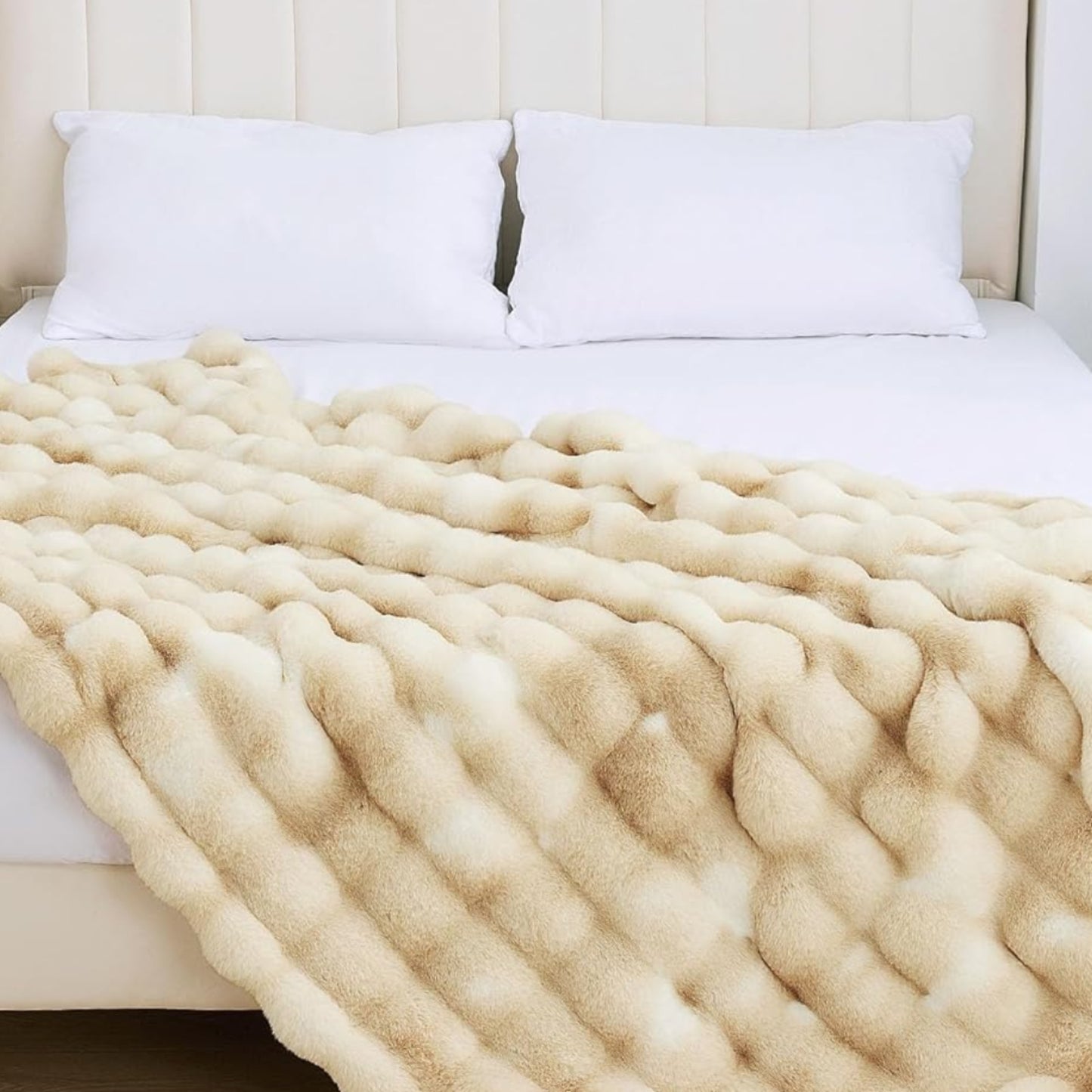 Dluxe Ave. ( THROW ) Camel Faux Fur Rabbit Thick Throw Blanket, (Camel) 50x60 860 GSM