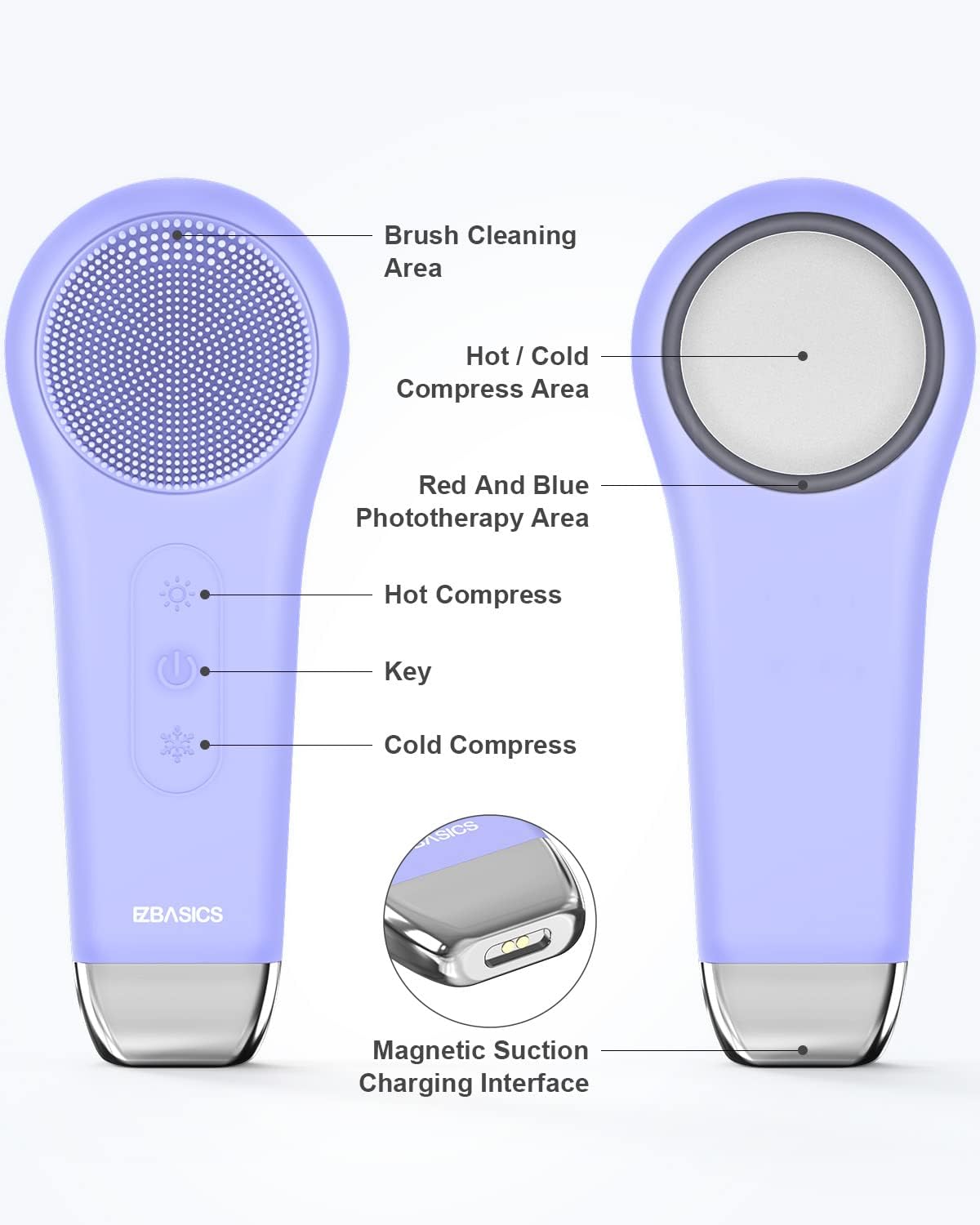 Dluxe Ave.  Rechargeable Face Brushes /Scrubber Cleanser Brush 1 Pack+3 Modes/ Violet