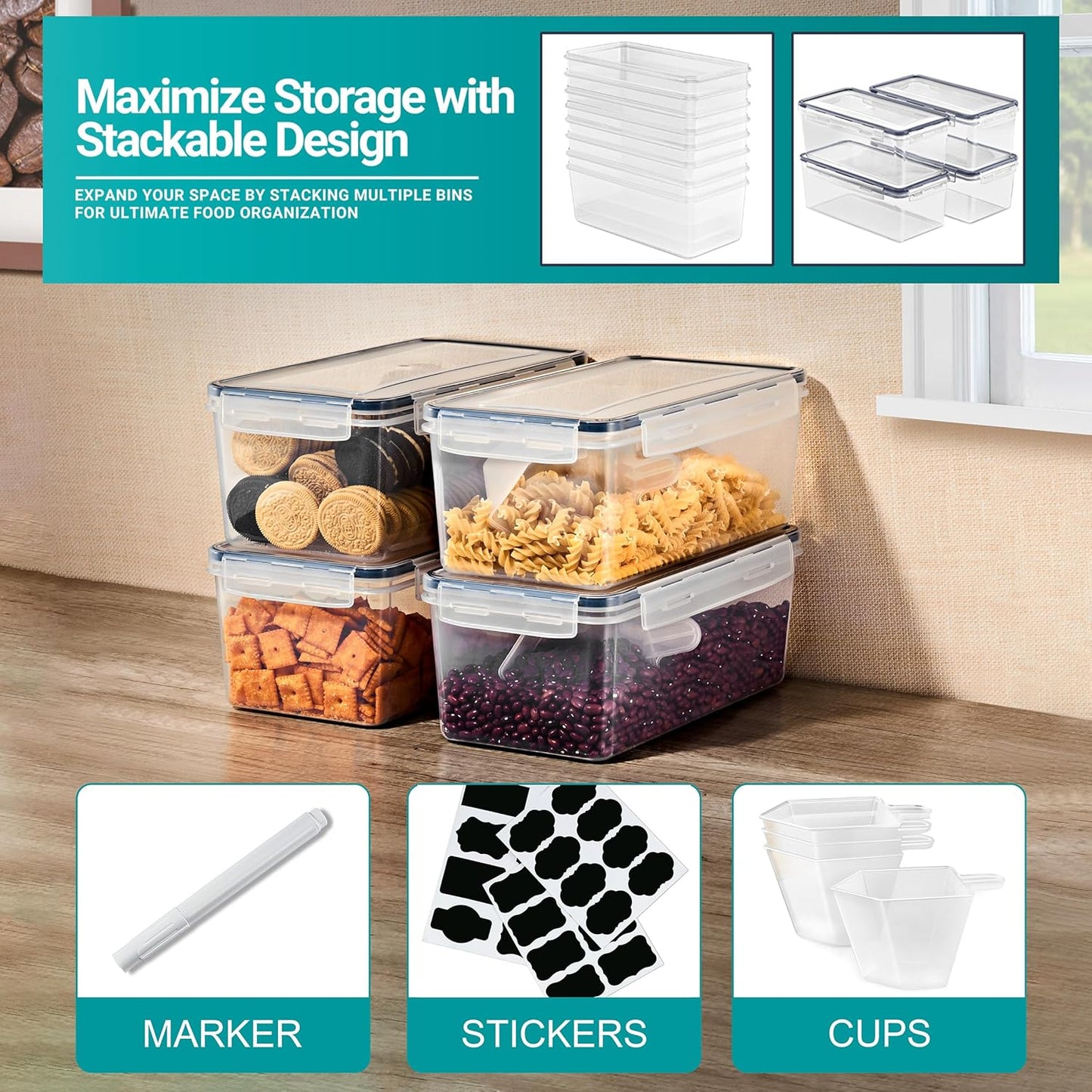 Dluxe Ave. Food Storage Containers - Pack of 8 - Air Tight Four-Way Snap Lids