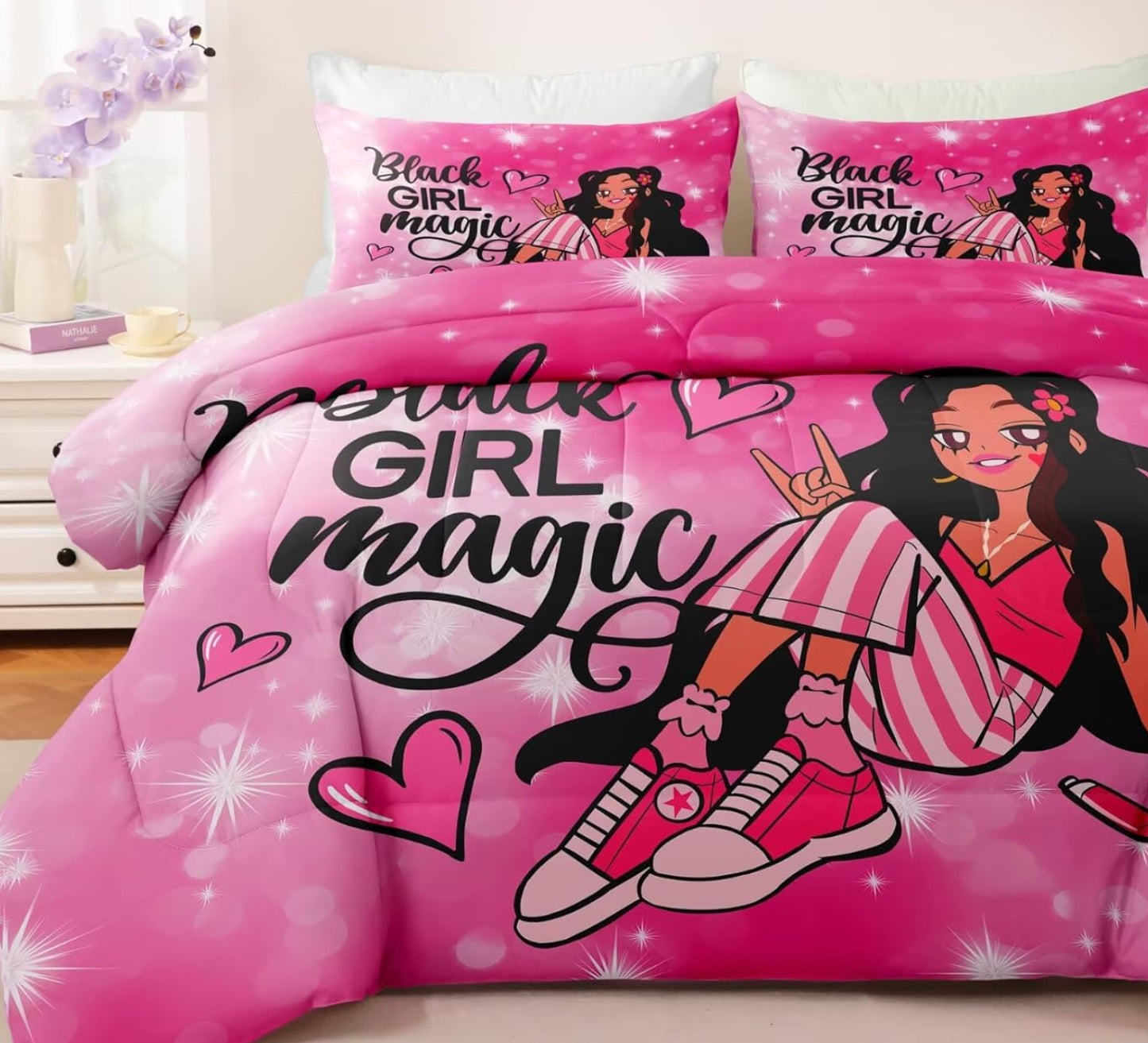 Dluxe Ave. ( TWIN ) 3 Pcs Comforter and Bedding Set/ Pink