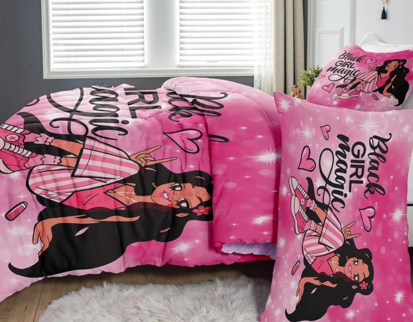 Dluxe Ave. ( TWIN ) 3 Pcs Comforter and Bedding Set/ Pink