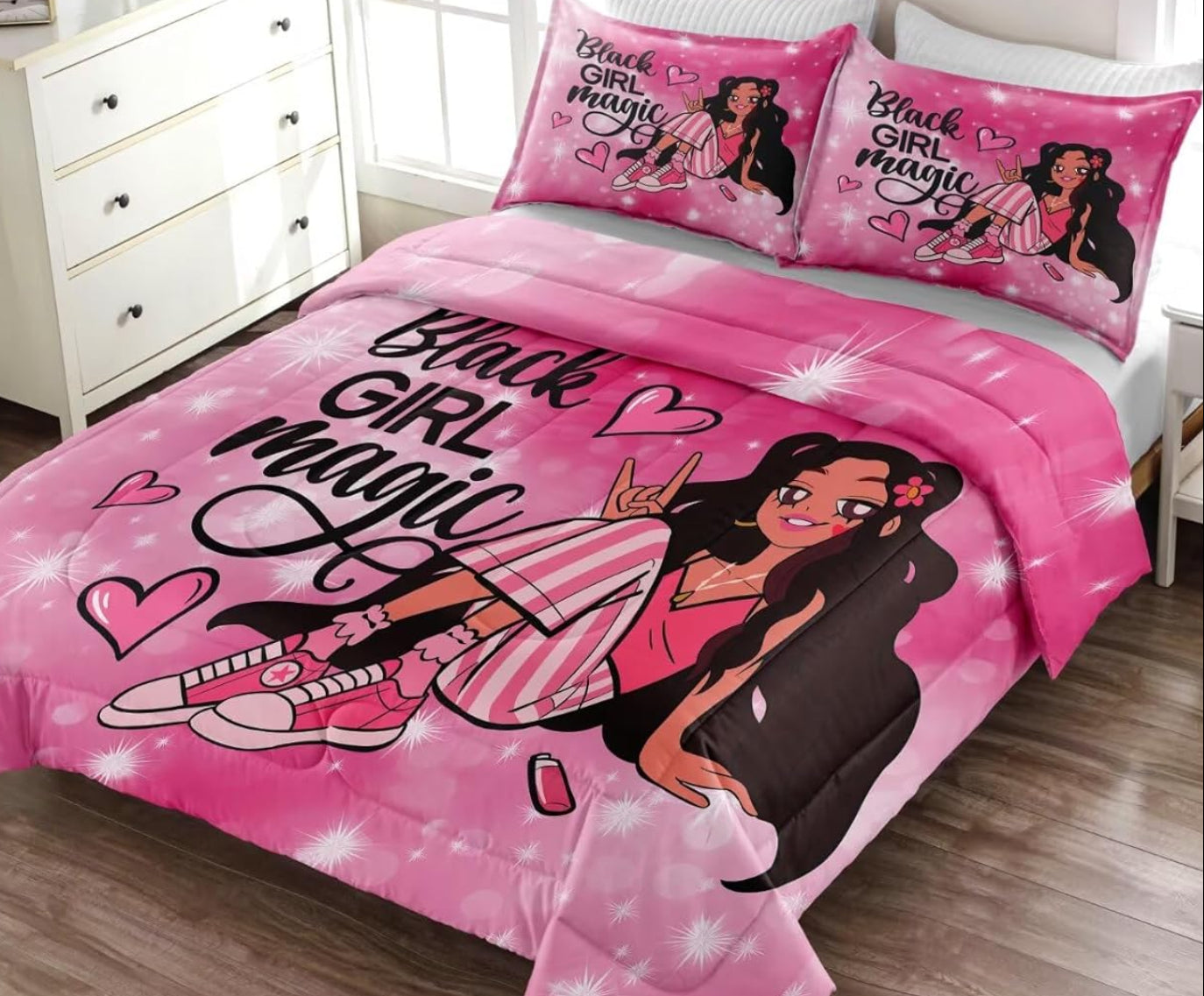 Dluxe Ave. ( TWIN ) 3 Pcs Comforter and Bedding Set/ Pink