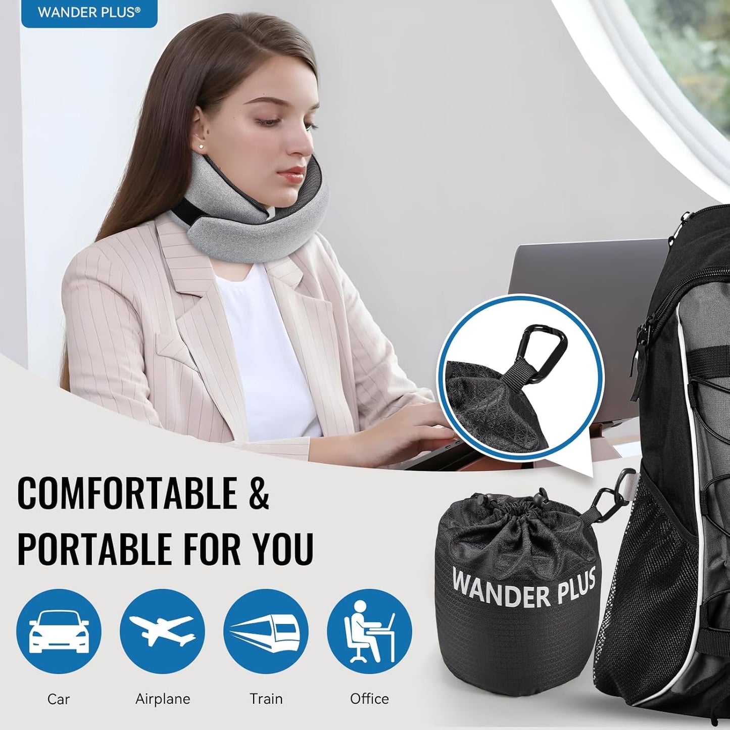 Dluxe Ave. Travel Neck Pillow Pure Memory Foam/ Airplanes Comfortable/ Black
