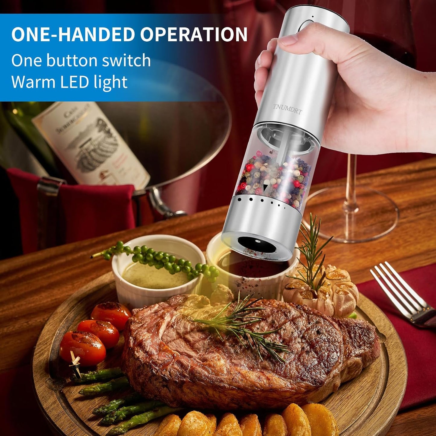 Dluxe Ave. Electric Salt and Pepper Grinder Set Stainless steel Large Capacity Automatic Pepper Mill Grinder
