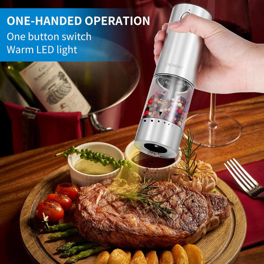 Dluxe Ave. Electric Salt and Pepper Grinder Set Stainless steel Large Capacity Automatic Pepper Mill Grinder