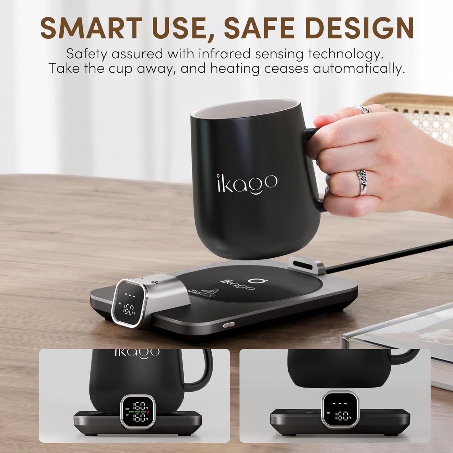 Dluxe Ave. 2Pcs Heated Coffee Mug Warmer & Mug Set (Dark Grey and Pink)