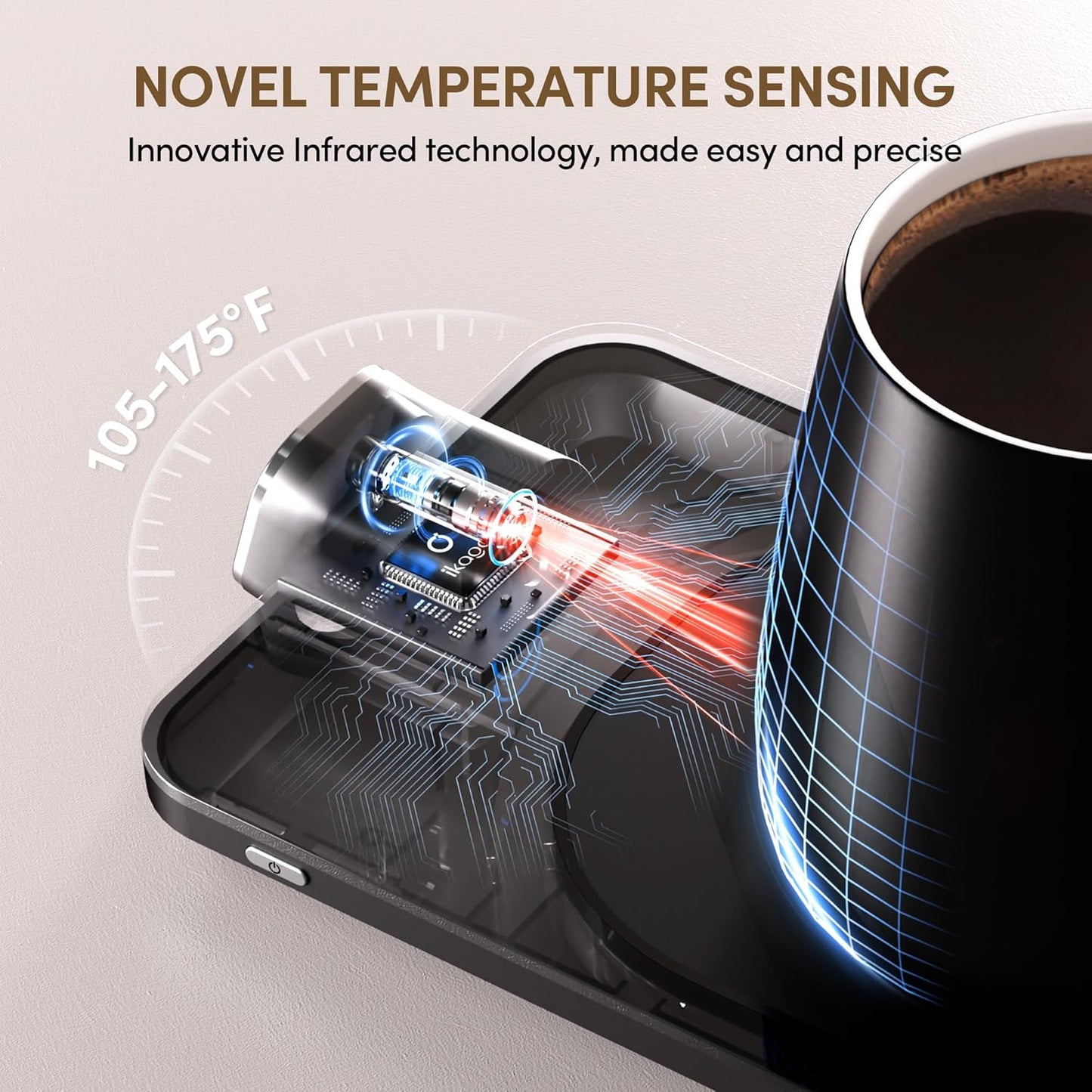 Dluxe Ave. 2Pcs Heated Coffee Mug Warmer & Mug Set (Dark Grey and Pink)