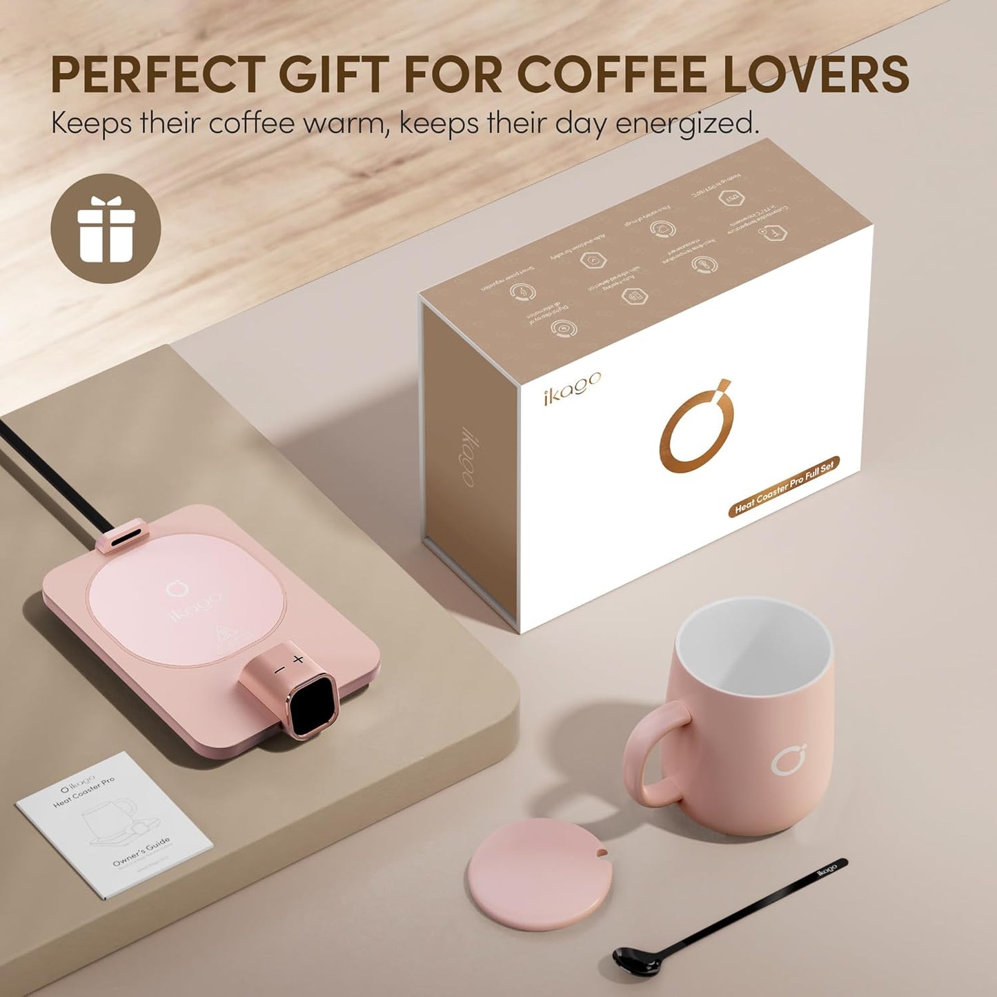 Dluxe Ave. 2Pcs Heated Coffee Mug Warmer & Mug Set (Dark Grey and Pink)
