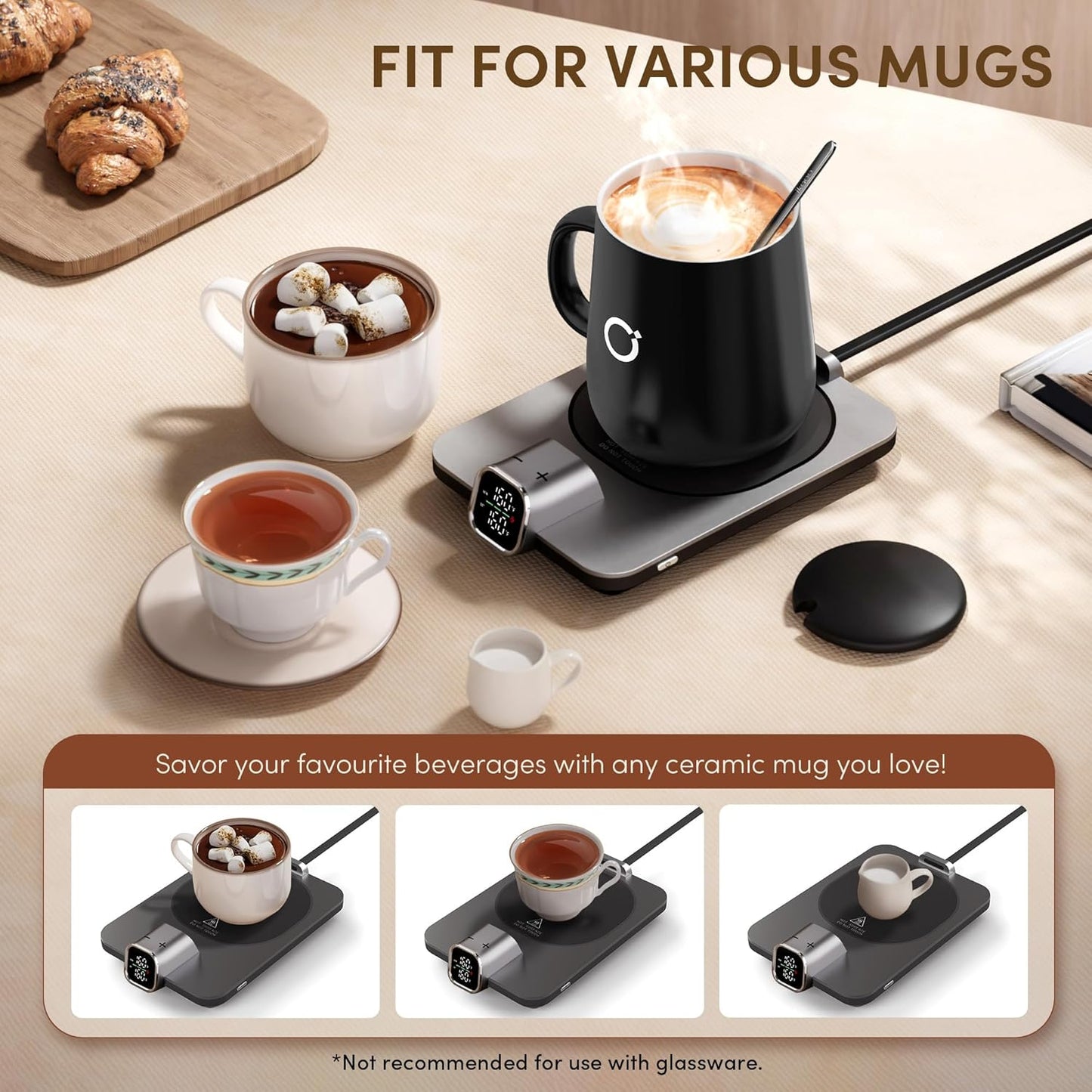 Dluxe Ave. 2Pcs Heated Coffee Mug Warmer & Mug Set (Dark Grey and Pink)