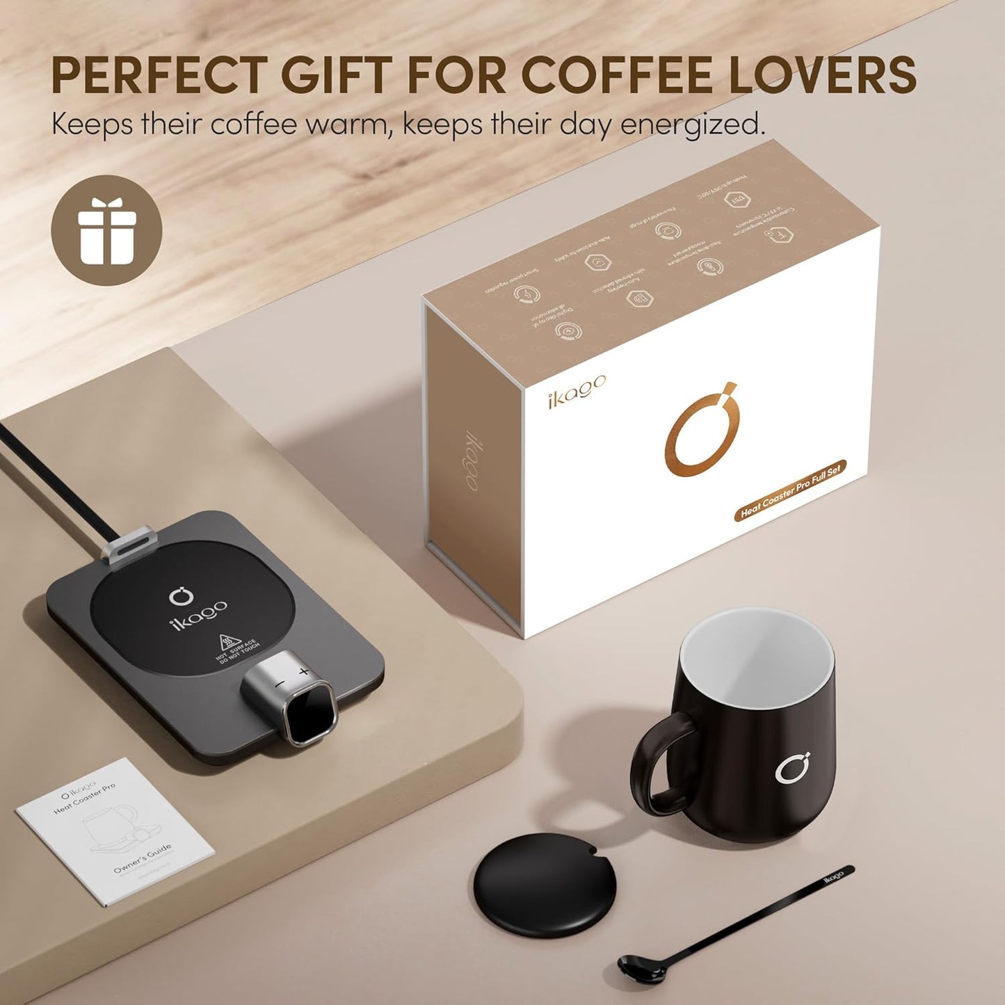 Dluxe Ave. 2Pcs Heated Coffee Mug Warmer & Mug Set (Dark Grey and Pink)