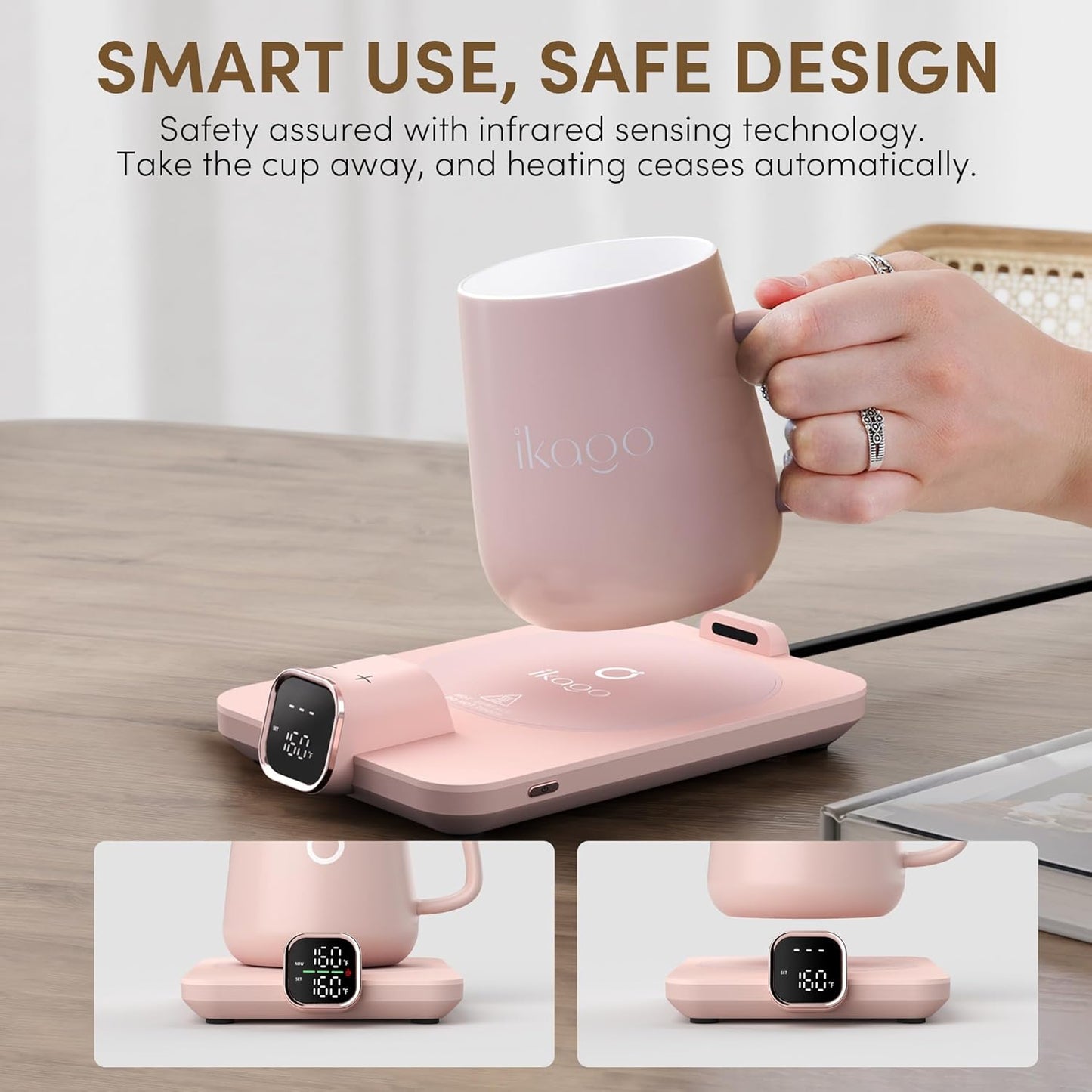 Dluxe Ave. 2Pcs Heated Coffee Mug Warmer & Mug Set (Dark Grey and Pink)