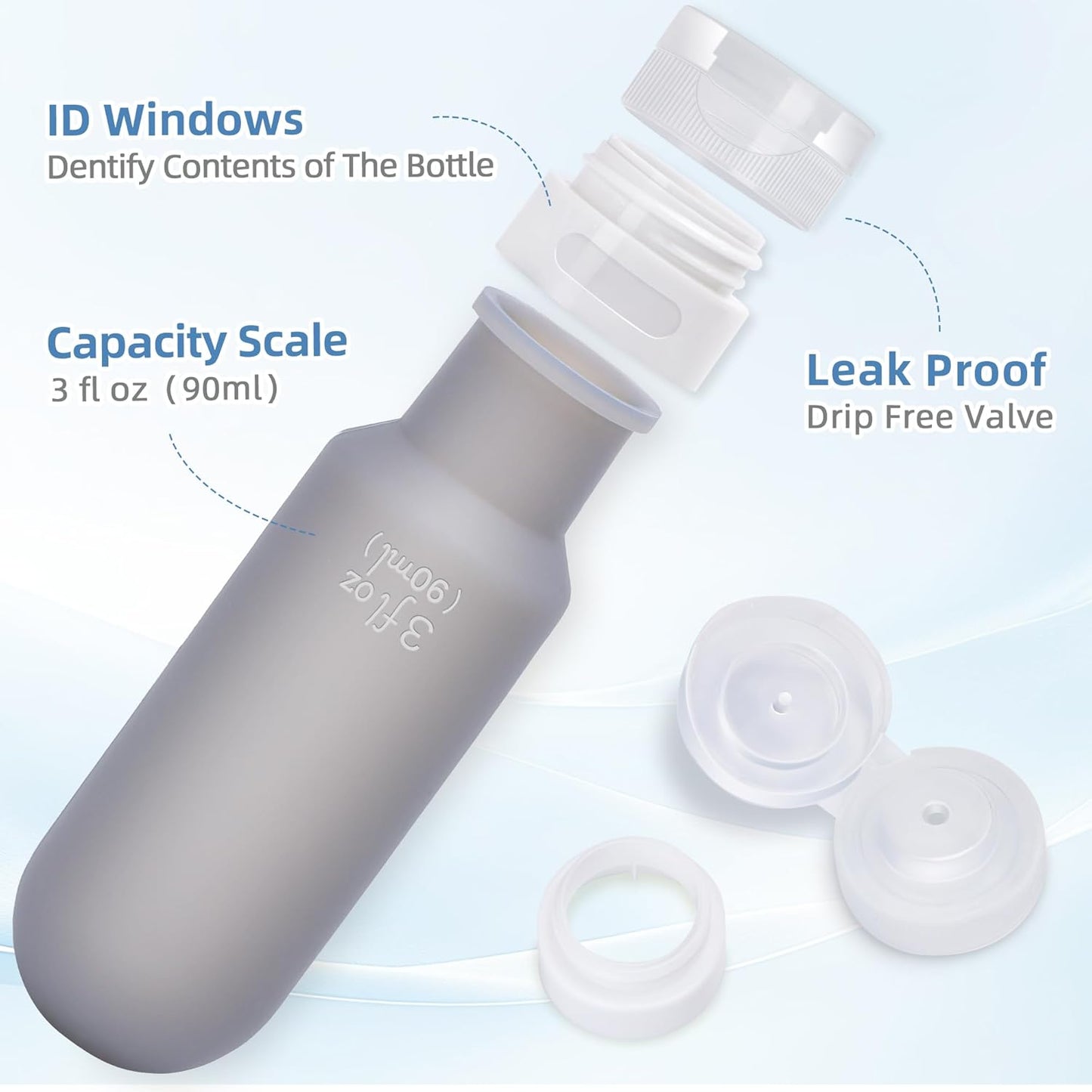 Dluxe Ave. 3oz Travel Bottles for Toiletries/ Leak Proof/ TSA Approved/ 5 Pack/ Black