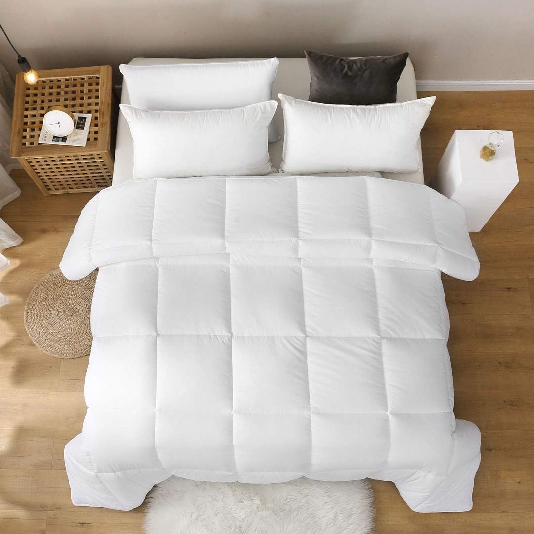 Dluxe Ave. ( QUEEN ) 100% Cotton Down Alternative Comforter/ Oversized for All Season/ White