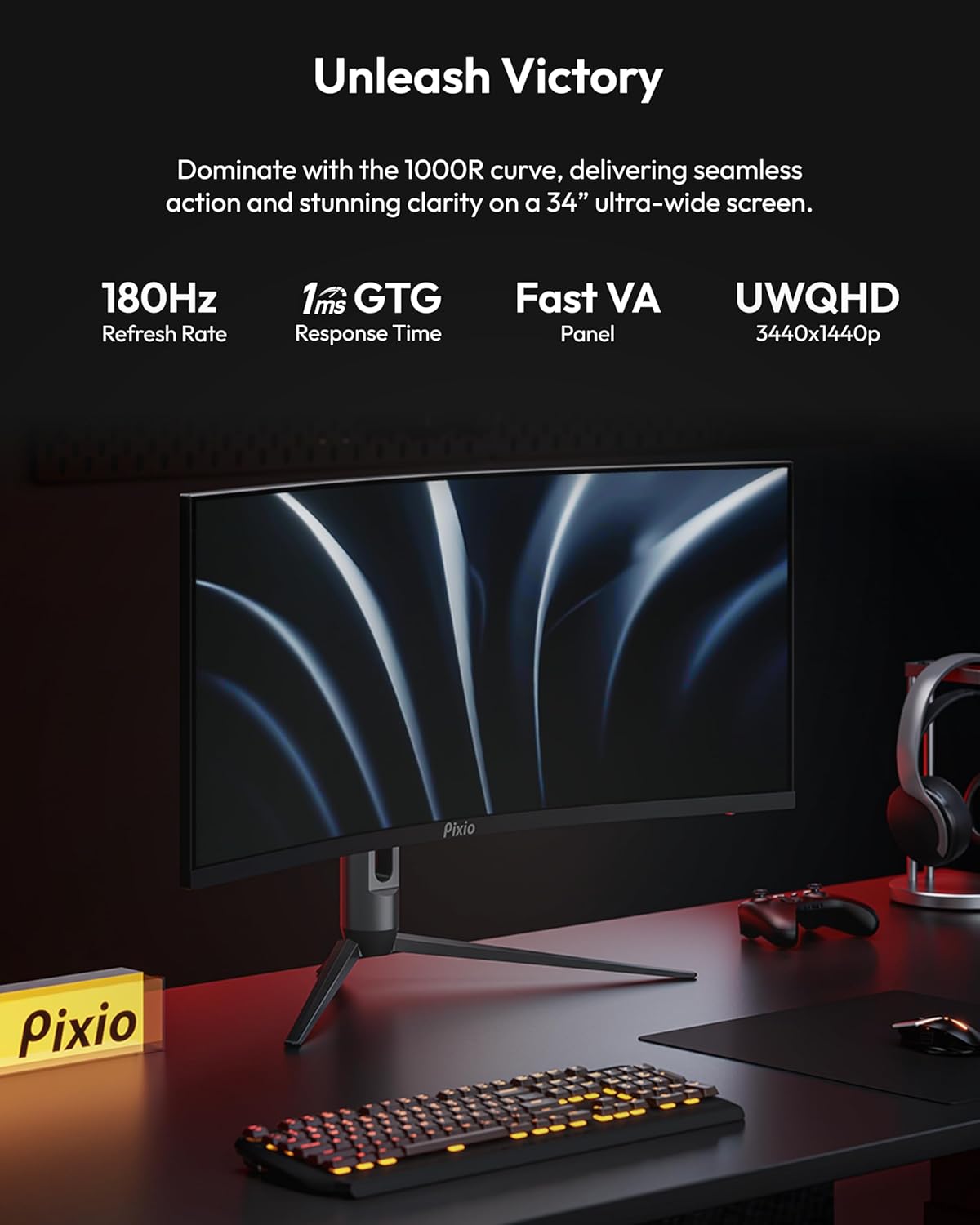 Dluxe Ave. Pixio PXC348C Neo 34 inch 180Hz Refresh Rate UWQHD 1440p