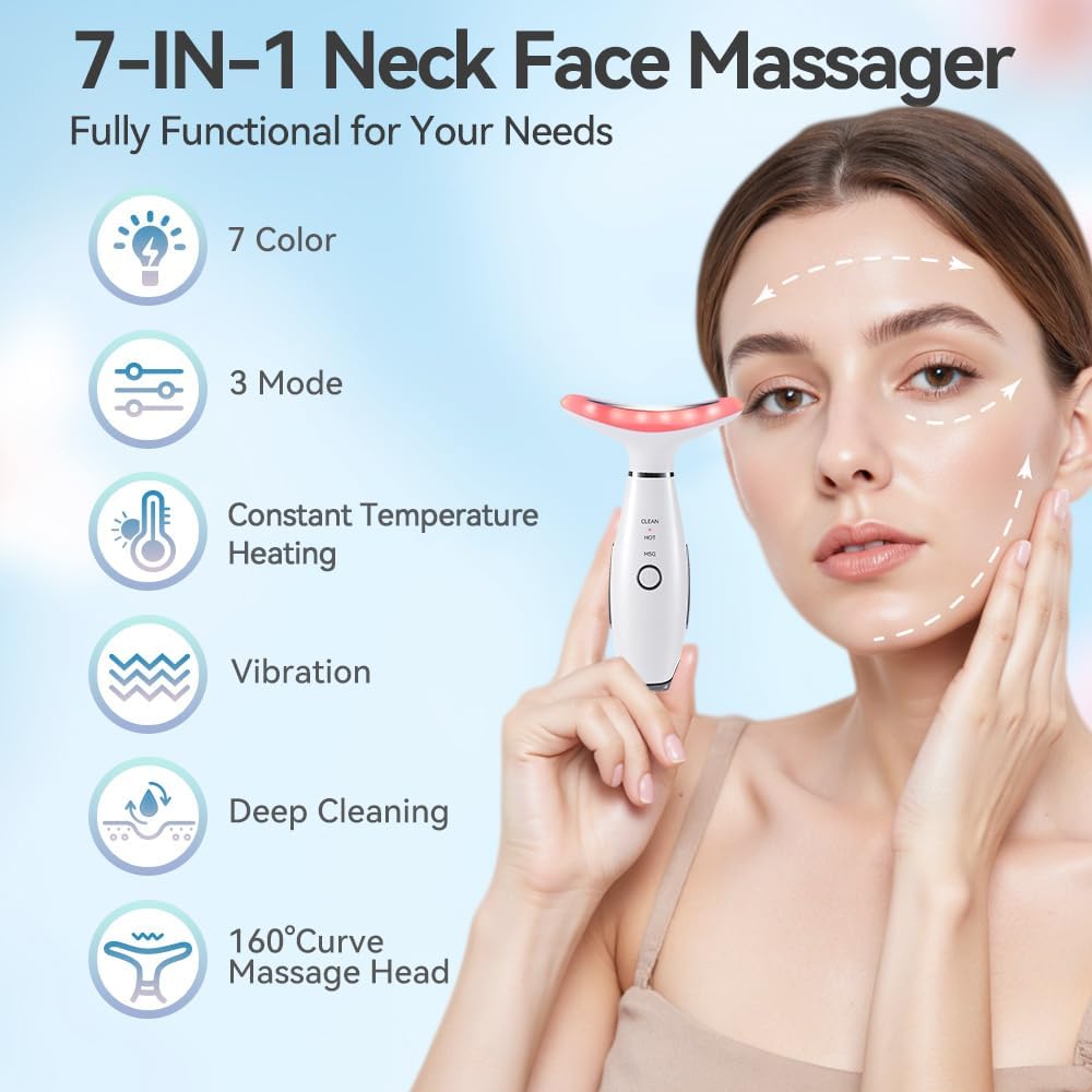 Dluxe Ave. Neck Face Massager 7 Color Facial Massager for Skin Care at Home Face Sculpting Tool with Thermal and Vibrating White