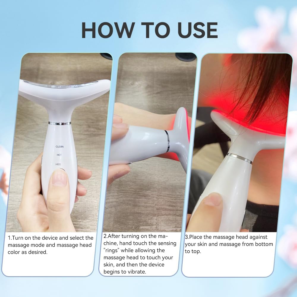 Dluxe Ave. Neck Face Massager 7 Color Facial Massager for Skin Care at Home Face Sculpting Tool with Thermal and Vibrating White