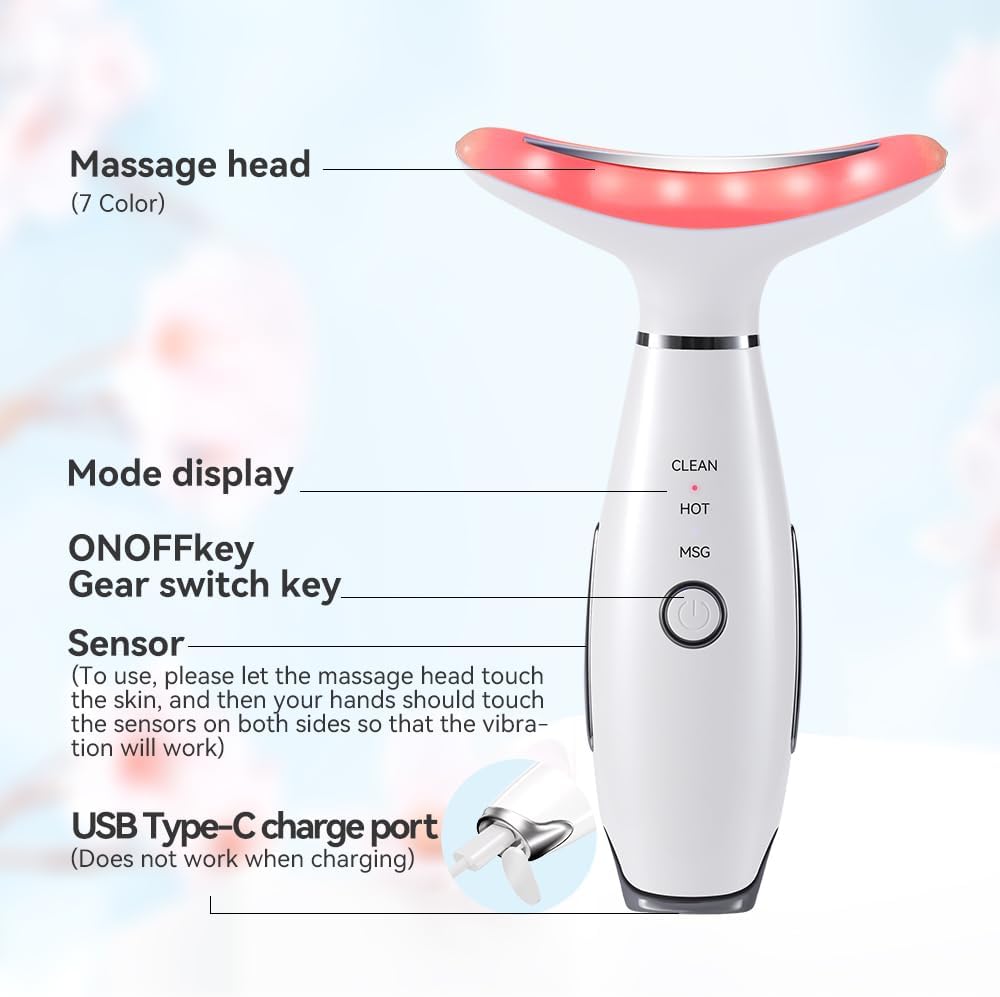 Dluxe Ave. Neck Face Massager 7 Color Facial Massager for Skin Care at Home Face Sculpting Tool with Thermal and Vibrating White