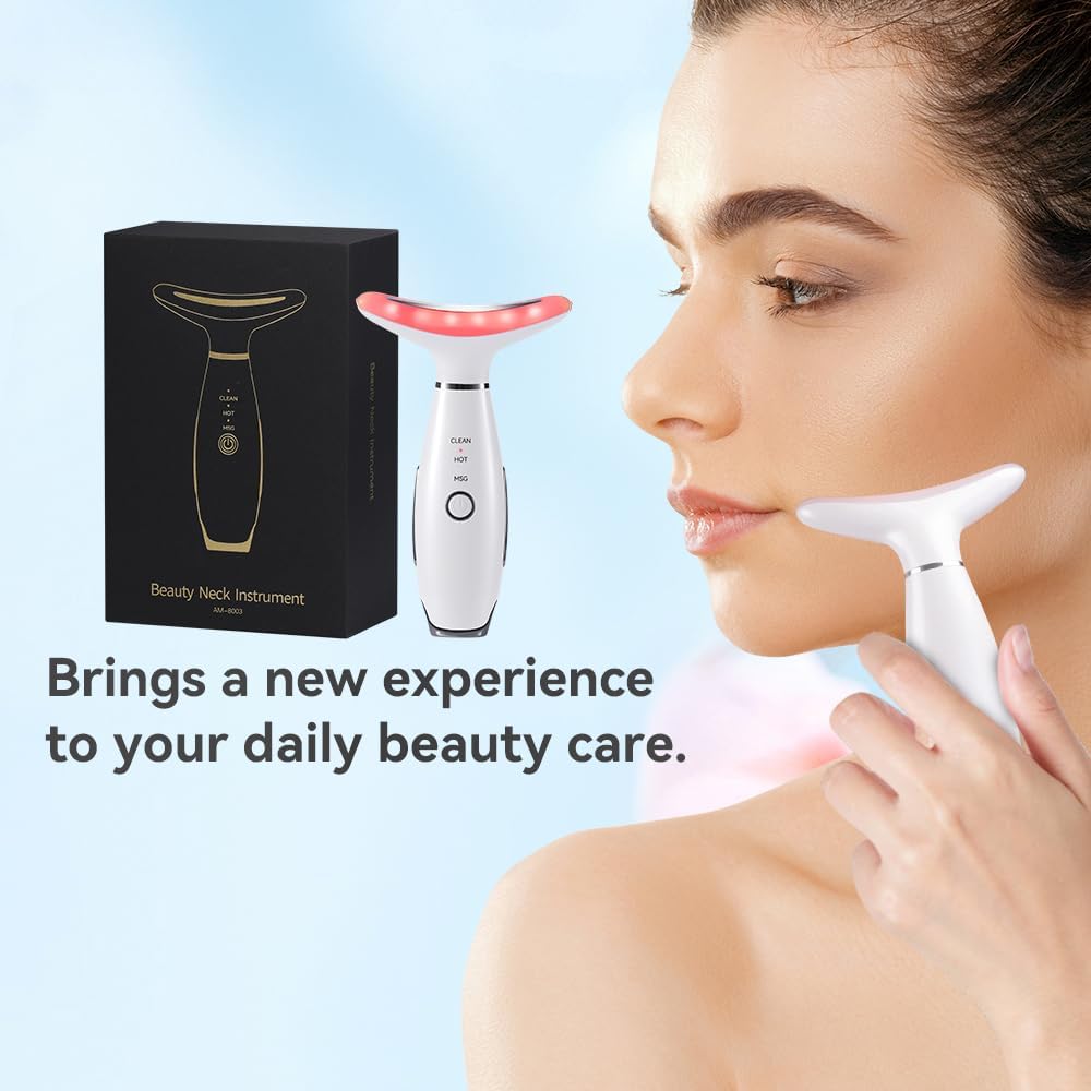 Dluxe Ave. Neck Face Massager 7 Color Facial Massager for Skin Care at Home Face Sculpting Tool with Thermal and Vibrating White
