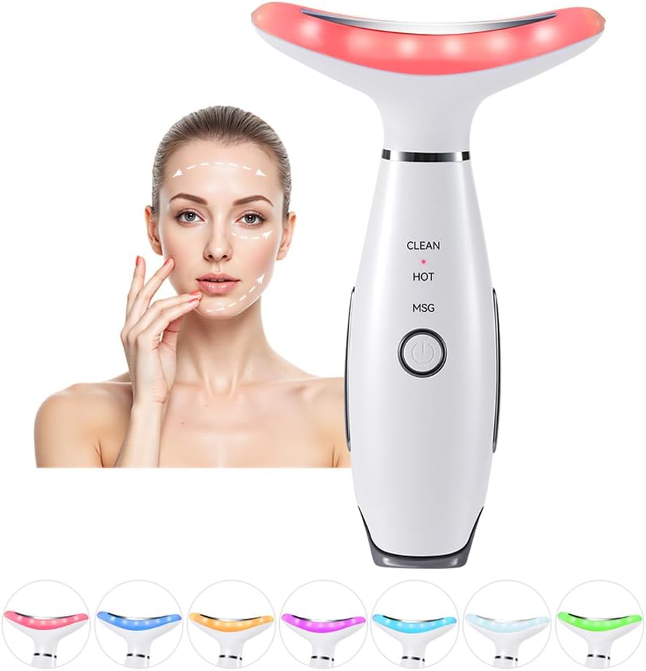 Dluxe Ave. Neck Face Massager 7 Color Facial Massager for Skin Care at Home Face Sculpting Tool with Thermal and Vibrating White