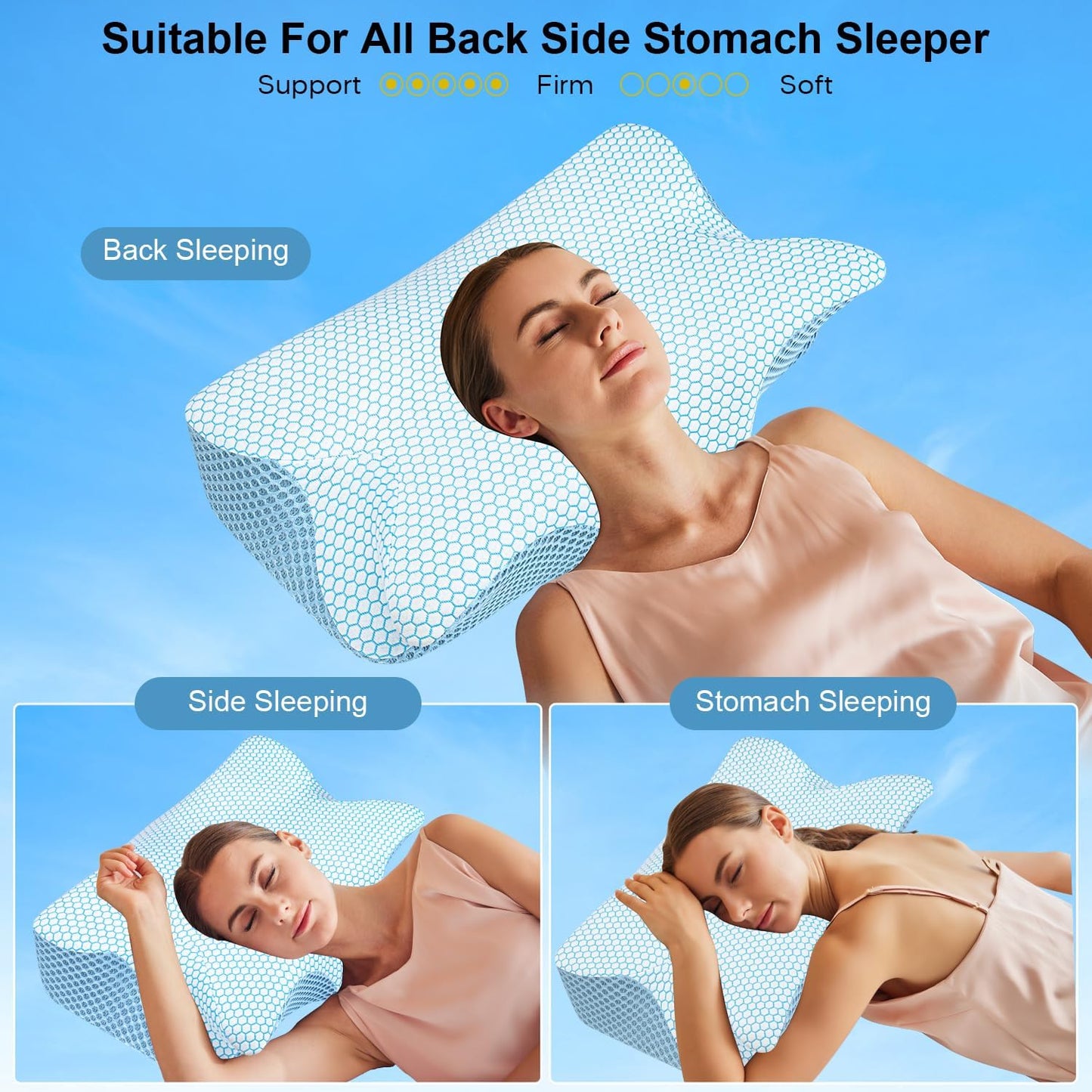 Dluxe Ave. Cervical Pillow for Neck Pain Relief, Blue Firm Queen