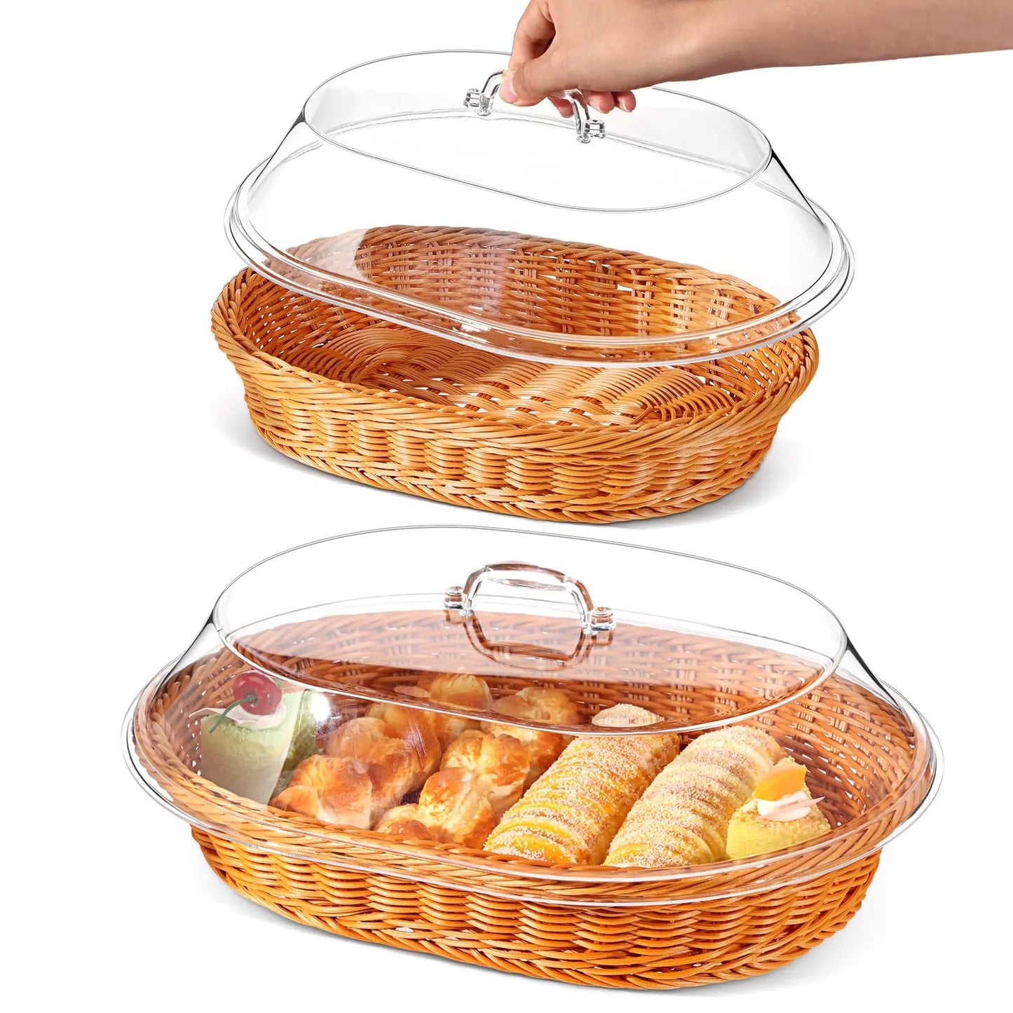 Dluxe Ave. Wicker Bread Baskets with Lid/ set of 2 (13.78 x 9.84 Inch 15.75 x 11.81 Inch)