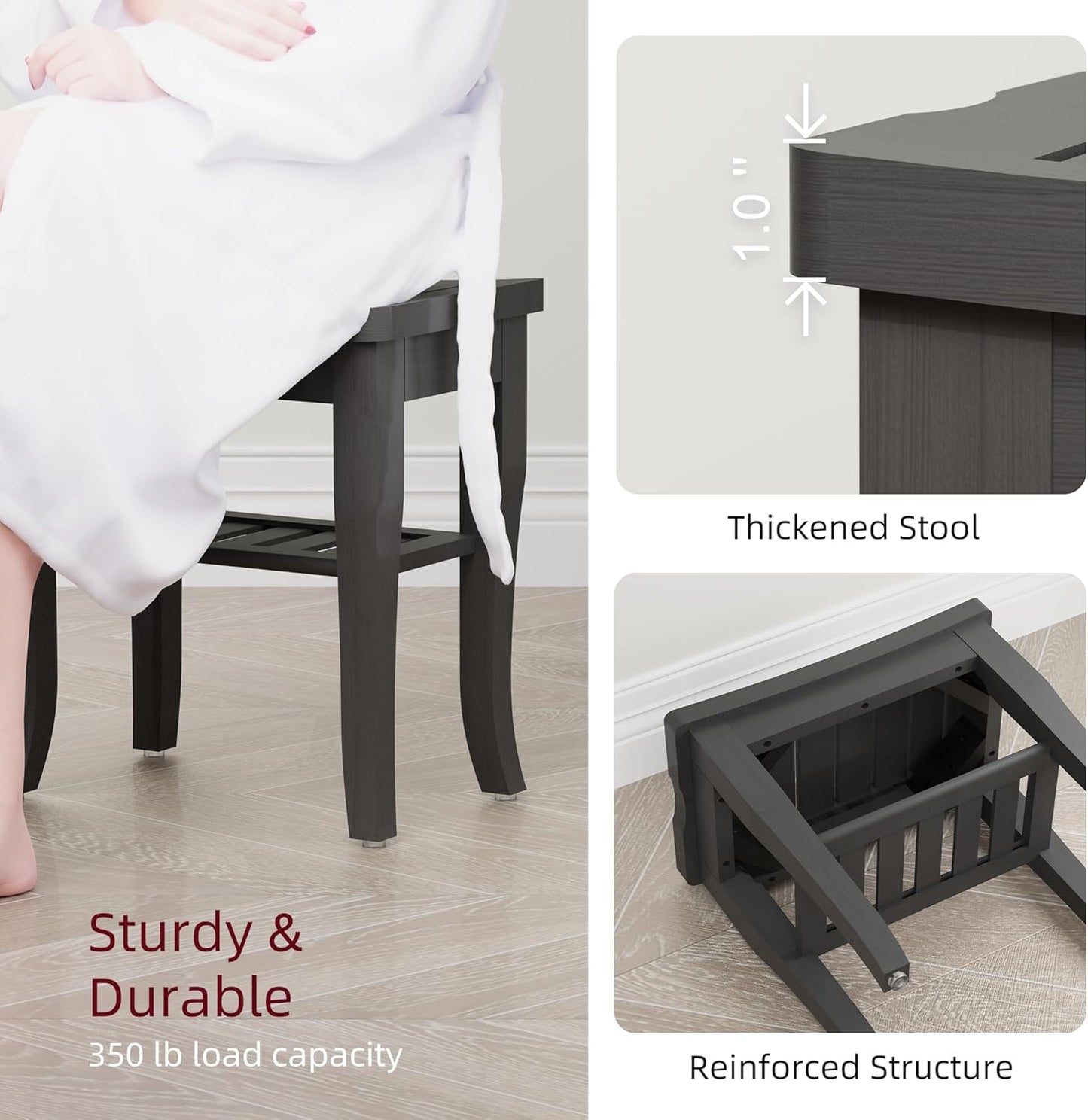 Dluxe Ave. BEKVEM Bamboo Shower Bench Spa Small Shower Stool for Inside Shower Waterproof Bathroom Black