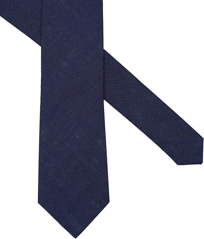 Dluxe Ave. Mens Skinny Ties Cotton Linen/ 2.5 inch Slim Marine/ Navy Blue