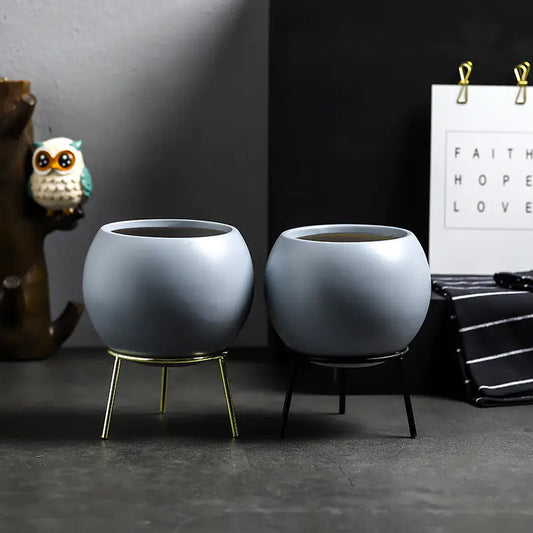 Dluxe Ave. Nordic Iron Succulent Planter Set with Ceramic Pots
