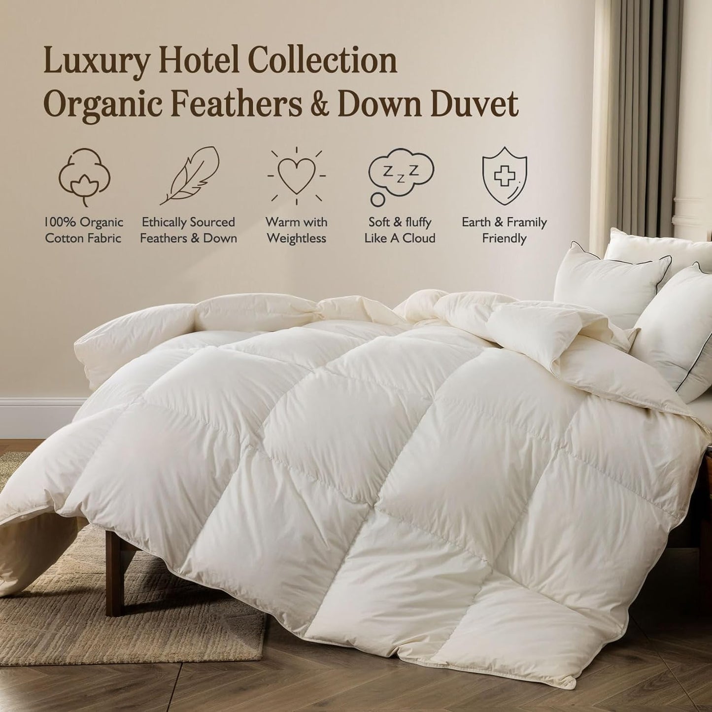 Dluxe Ave. ( QUEEN ) Feather Down Fibers Comforter, Oversized Luxury, All Season Duvet Insert with Feather Down/ White