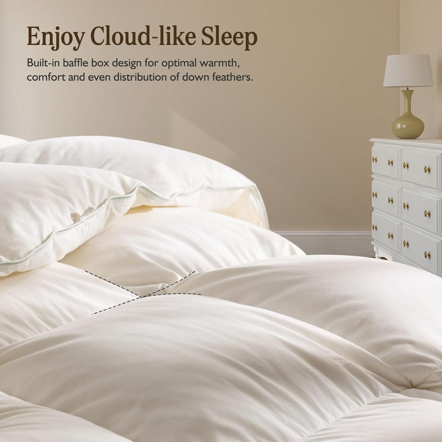 Dluxe Ave. ( QUEEN ) Feather Down Fibers Comforter, Oversized Luxury, All Season Duvet Insert with Feather Down/ White