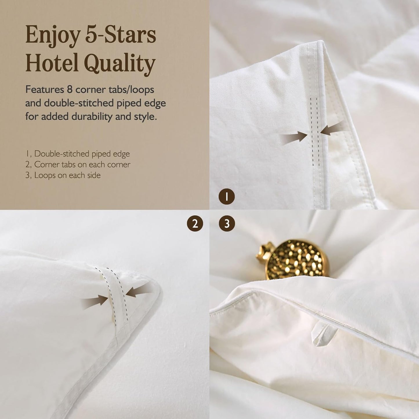 Dluxe Ave. ( QUEEN ) Feather Down Fibers Comforter, Oversized Luxury, All Season Duvet Insert with Feather Down/ White
