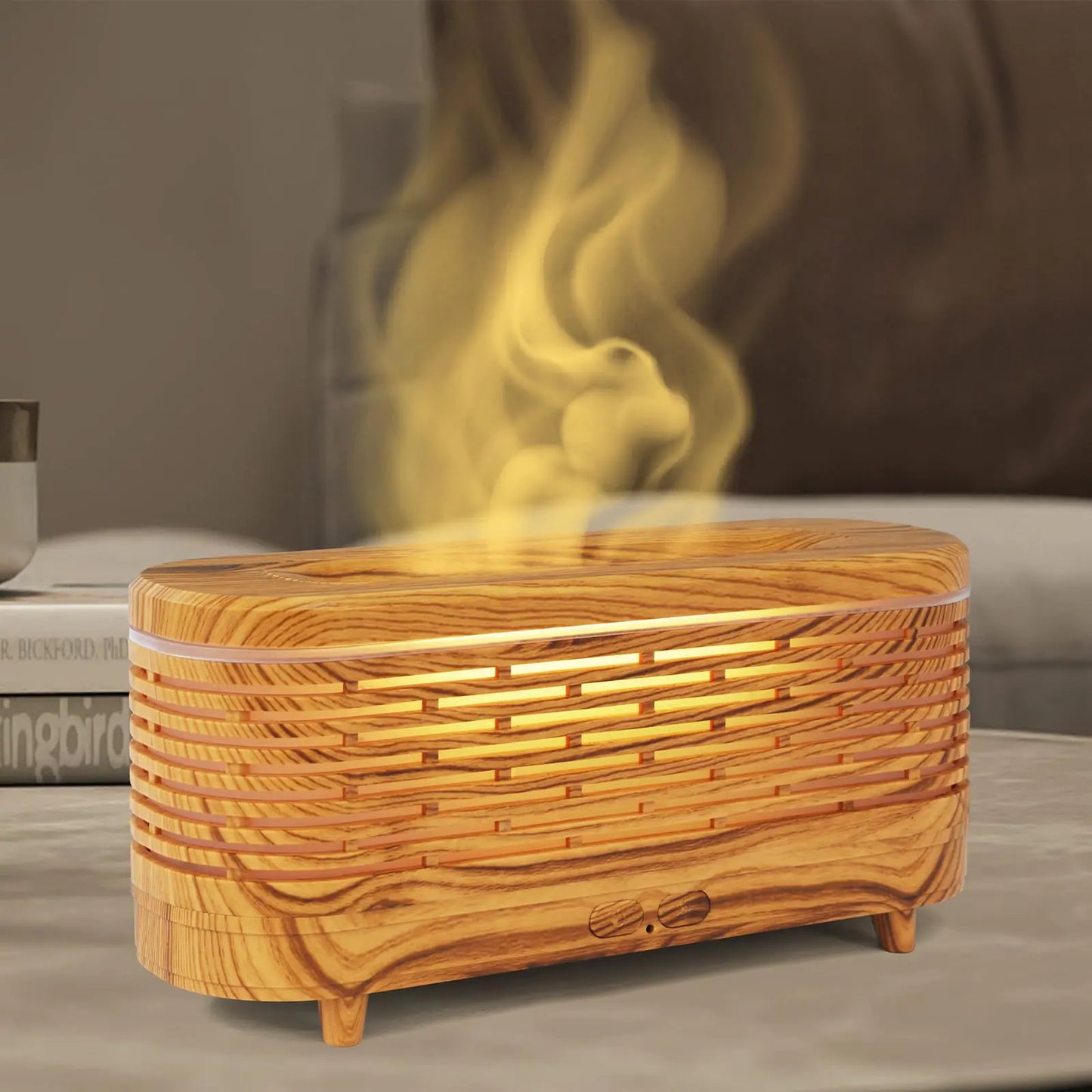 Dluxe Ave. Colorful Flame Diffuser Simulated Flame Essential Oil Diffuser 120ML Aromatherapy Oil with 7 Colors Light Auto-Off (Woodgrain)