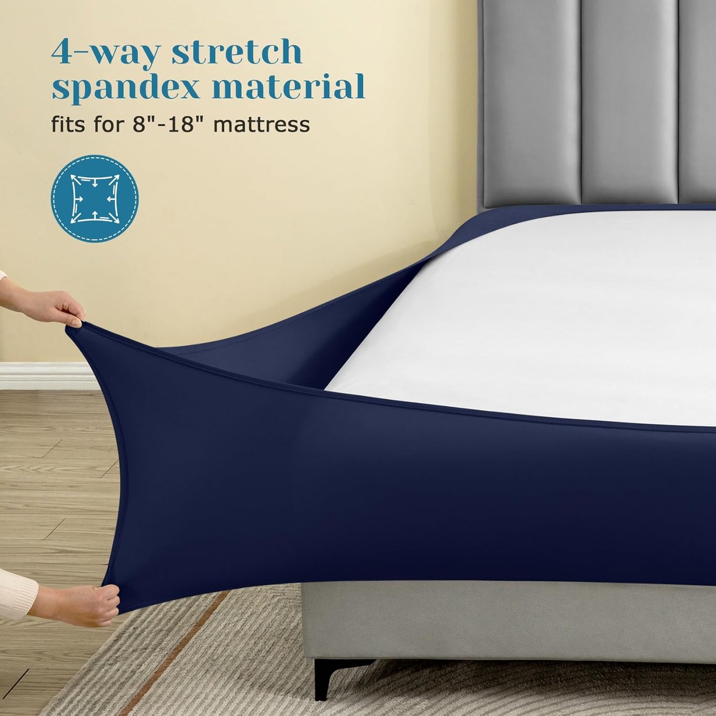 Dluxe Ave. ( FULL ) 6 Pcs Jersey Knit  Bed Sheet Set, Navy Blue