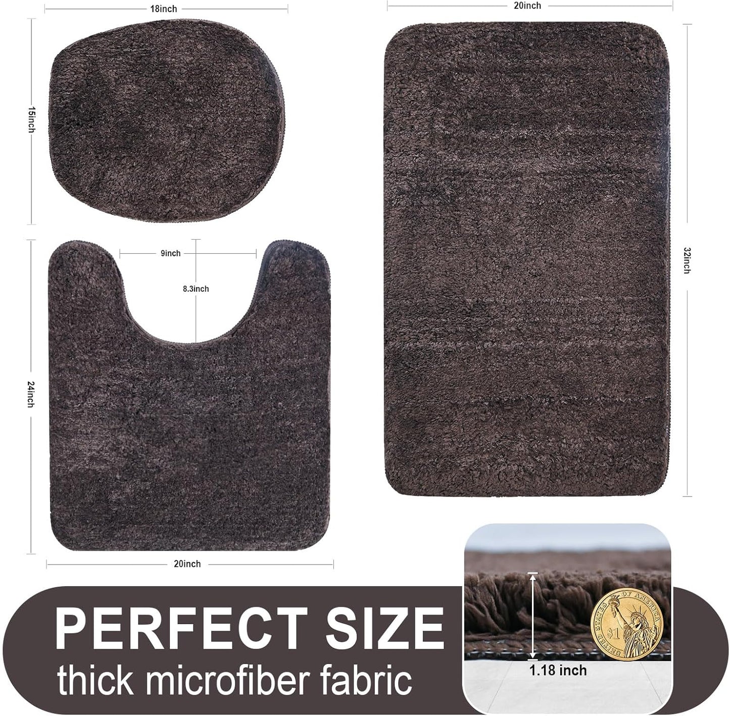 Dluxe Ave. Baahrnom Bathroom Rugs Sets 3 Piece with Toilet Cover Adjustable Bath Rug Set with TPR Non Slip Luxury Bathroom Decoration