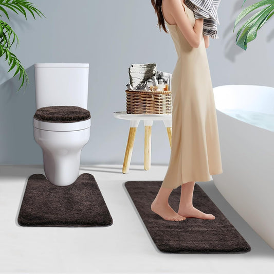 Dluxe Ave. Baahrnom Bathroom Rugs Sets 3 Piece with Toilet Cover Adjustable Bath Rug Set with TPR Non Slip Luxury Bathroom Decoration