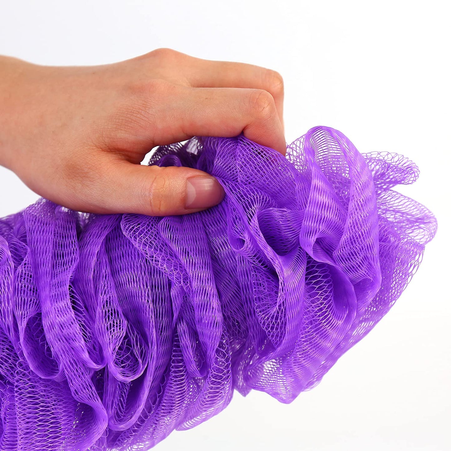 Dluxe Ave. Long Handle Shower Loofah On a Stick/Body Exfoliator Scrubber (2 Pack-Purple+White)