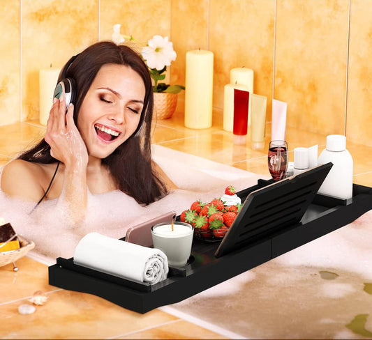Dluxe Ave. Bamboo Luxury Bathroom Expandable Premium Bath Tray/ Black